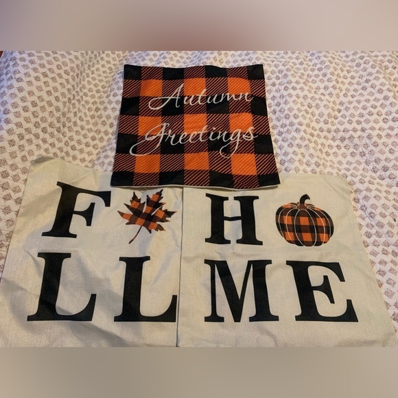 Fall Autumn Pumpkin Home Decorative Pillow Covers lot Of 3‎  17x17 In NWOT - Picture 1 of 3